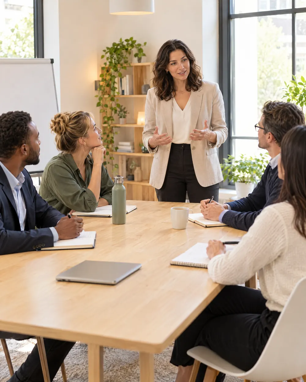 Workshop mit kleiner Gruppe am Tisch
