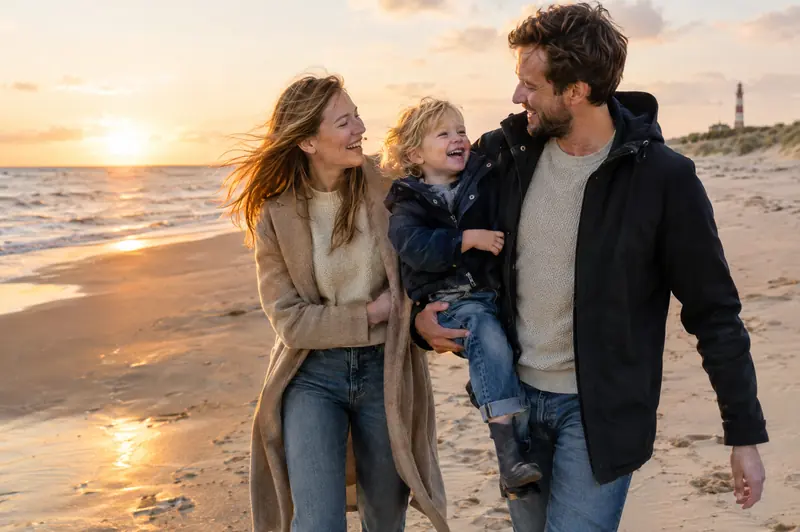 Familie lacht am Strand