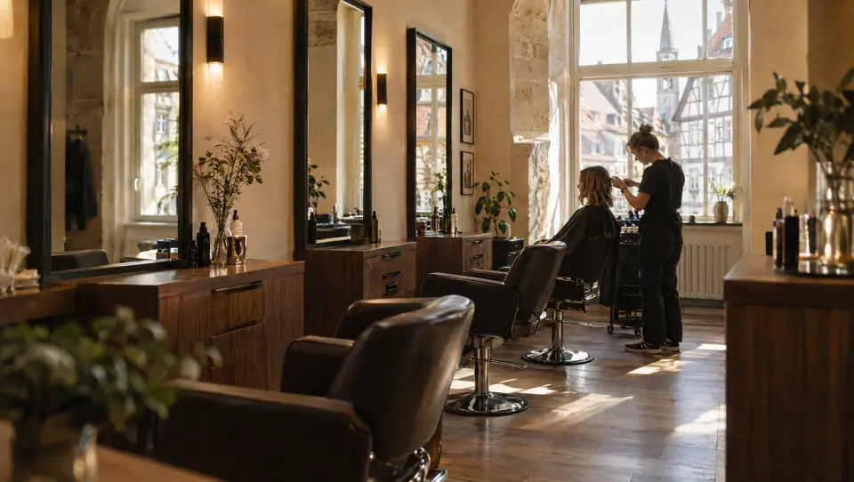 Friseursalon mit Holzarbeitsplätzen